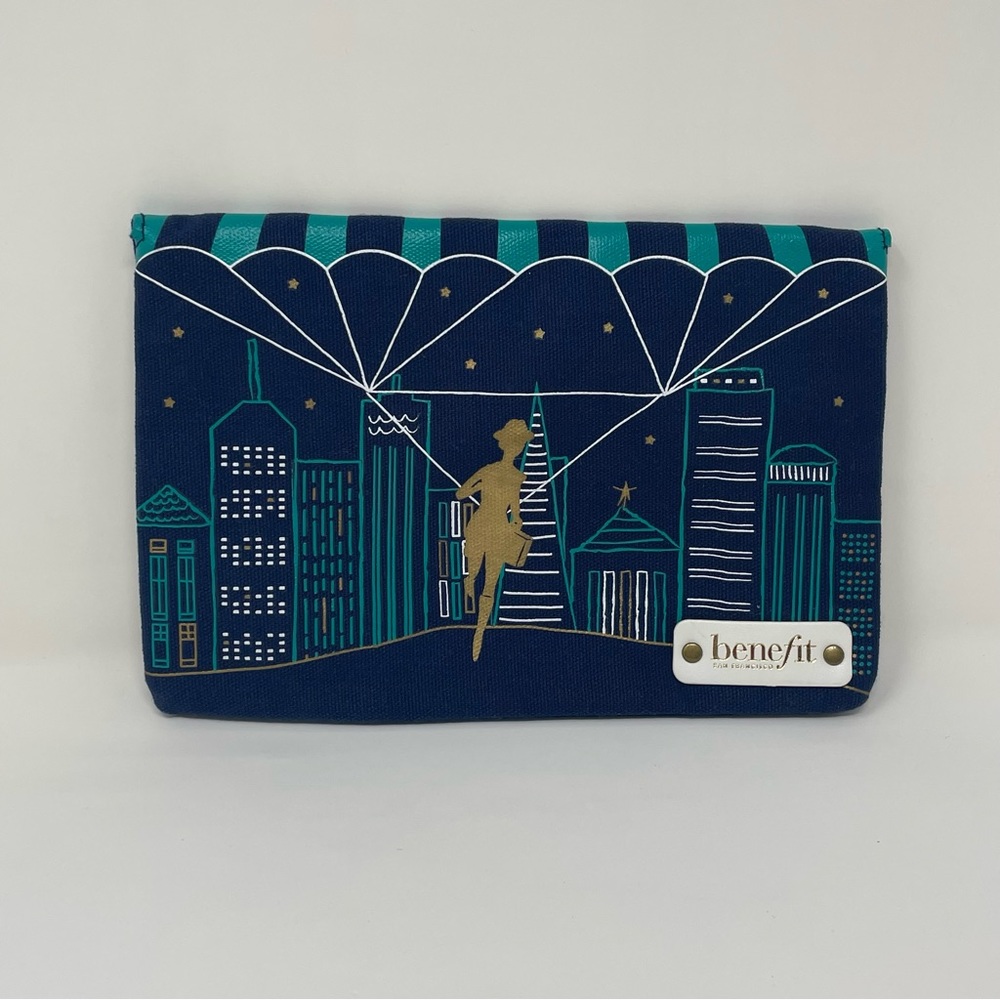 Blue Benefit San Francisco Cosmetic Clutch Makeup Bag with Snap Front